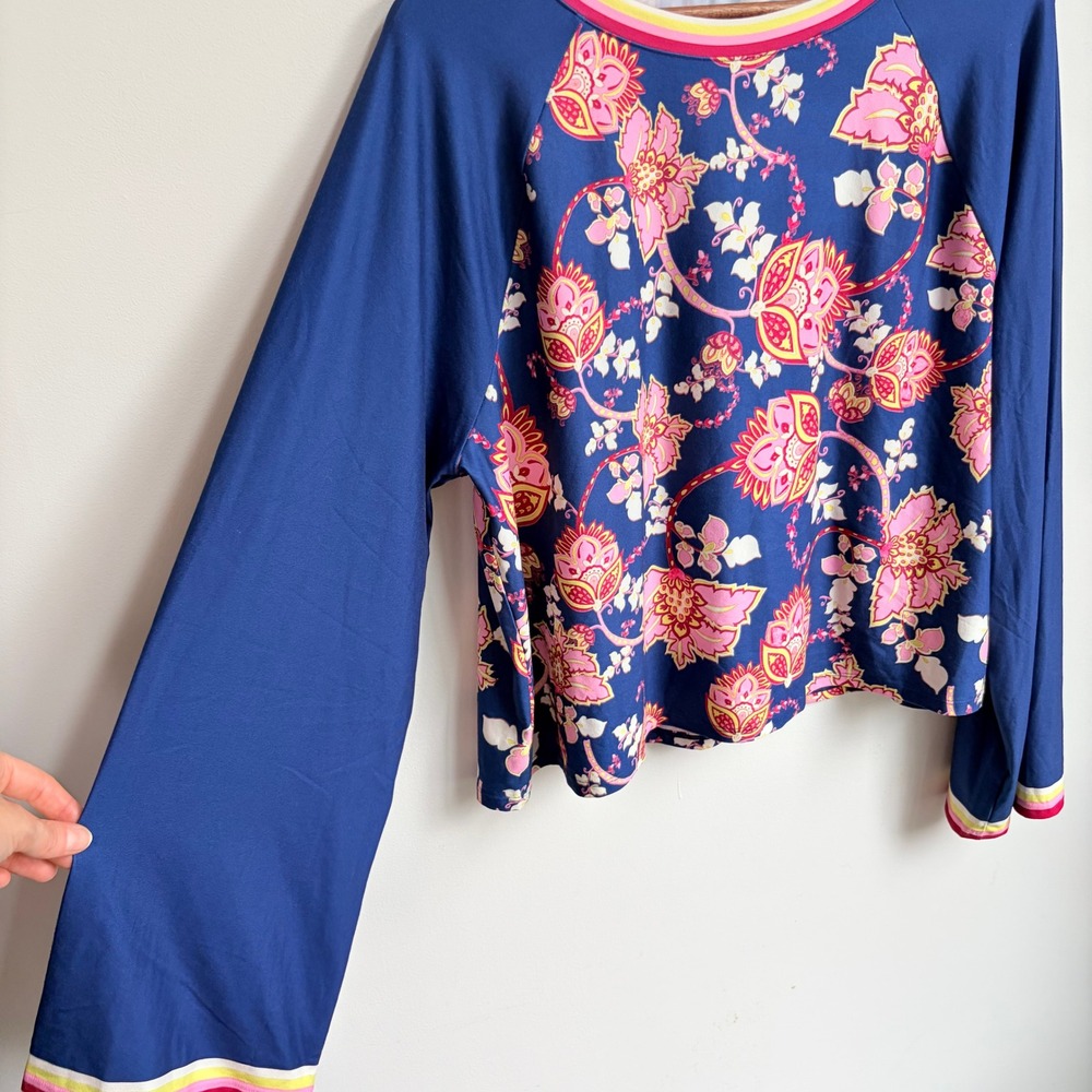 Johnny Was Bee Active Top XL Boho Floral Blue Pink Kimono Sleeve Swing Shirt - Picture 5 of 10